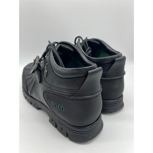 Polo Ralph Lauren Dover III Black Leather Lace Up Buckle Boots Men’s Size 14D - Picture 8 of 16
